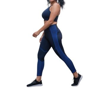 NWT Bandier x DA Center Stage Pro Fleece Leggings Navy Herringbone Size S